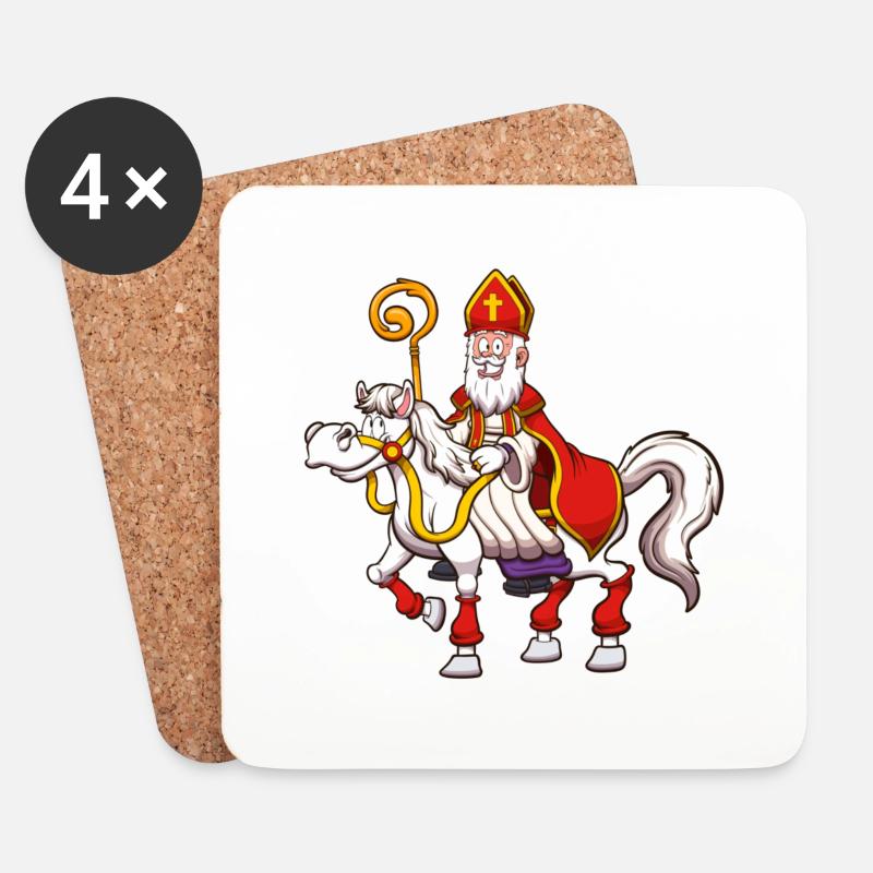 Heiliger Nikolaus zu Pferd - Untersetzer (4er-Set) - Weiß