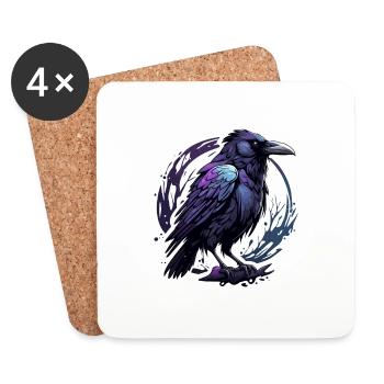 Corbeau / oiseau / animal / volant / plumes / ailes - Dessous de verre (lot de 4) - blanc - Devant