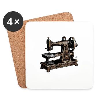 old sewing machine / sewing / antique / yarn / fabric - Coasters (set of 4) - white - Front