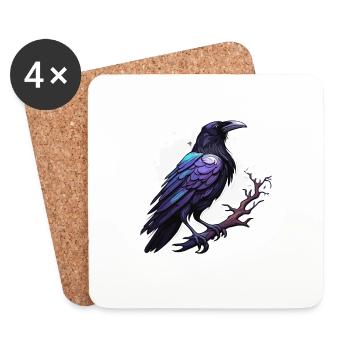 Raven / Bird / Animal / Flying / Feathers / Wings - Coasters (set of 4) - white - Front