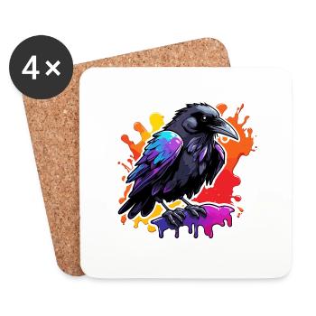 Raven / Bird / Animal / Flying / Feathers / Wings - Coasters (set of 4) - white - Front