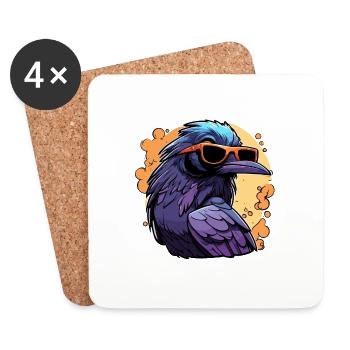 Raven / Bird / Animal / Flying / Feathers / Wings - Coasters (set of 4) - white - Front