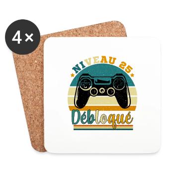 Niveau 25 Débloqué - Gamer Anniversaire 25 ans - Dessous de verre (lot de 4) - blanc - Devant