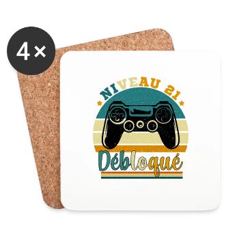 Niveau 21 Débloqué - Gamer Anniversaire 21 ans - Dessous de verre (lot de 4) - blanc - Devant