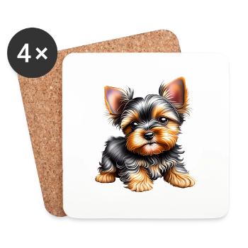Yorkshire Terrier Chien Propriétaire Chien Chiot - Dessous de verre (lot de 4) - blanc - Devant
