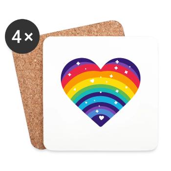 Coeur arc-en ciel etoilée - Dessous de verre (lot de 4) - blanc - Devant