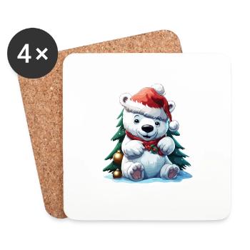 Ours polaire / Animal / Norpol / Hiver / Enfantin / Doux - Dessous de verre (lot de 4) - blanc - Devant