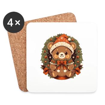 Nounours de Noël - Dessous de verre (lot de 4) - blanc - Devant