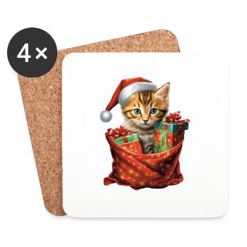 Chaton de Noël 1 - Dessous de verre (lot de 4) - blanc - Devant