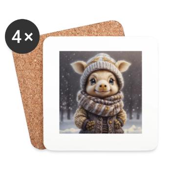Cute winter animal with clothes on - Coasters (set of 4) - white - Front