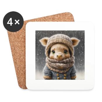 Niedliches Wintertier mit Kleidung im Schnee - Untersetzer (4er-Set) - Weiß - Vorne