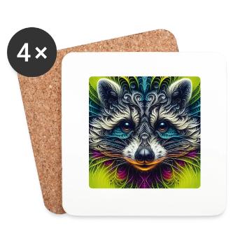 Racoon Fraktalkunst - Untersetzer (4er-Set) - Weiß - Vorne