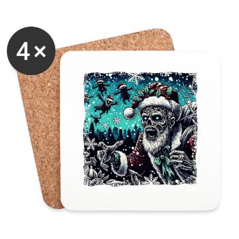Weihnachtsmann Zombie - Gruselige - Untersetzer (4er-Set) - Weiß - Vorne