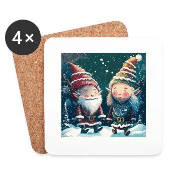 Zwei Weihnachtselfen - Untersetzer (4er-Set) - Weiß - Vorne