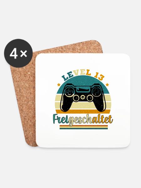 Level 13 Freigeschaltete Geschenkidee 13 Jahre - Untersetzer (4er-Set) - Weiß
