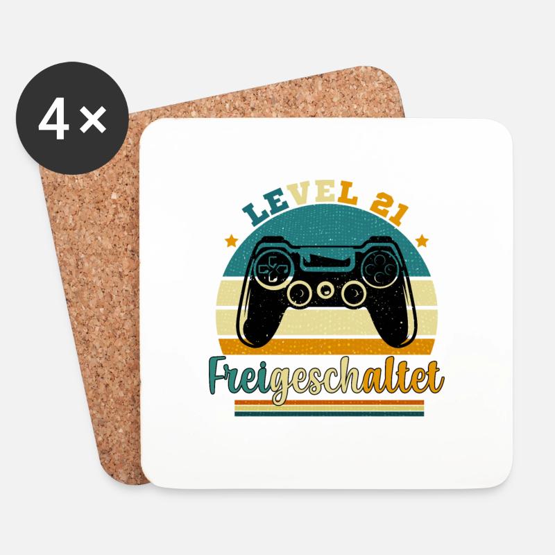 Level 21 Freigeschaltete Geschenkidee 21 Jahre - Untersetzer (4er-Set) - Weiß
