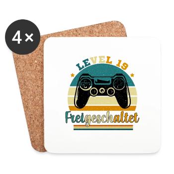 Level 19 Freigeschaltete Geschenkidee 19 Jahre - Untersetzer (4er-Set) - Weiß - Vorne