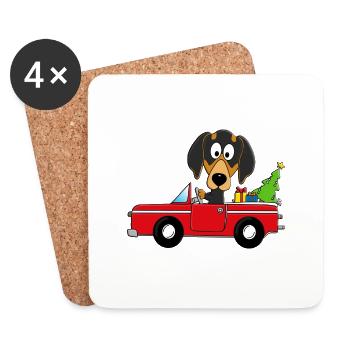 HUND - DACKEL - WEIHNACHTEN - AUTO - GESCHENKE - Untersetzer (4er-Set) - Weiß - Vorne