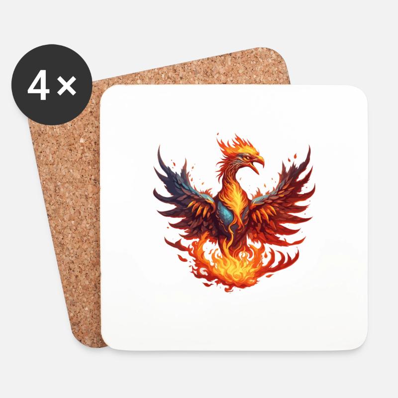 Phoenix / Vogel / Tier / Fabelwesen / Feuer - Untersetzer (4er-Set) - Weiß