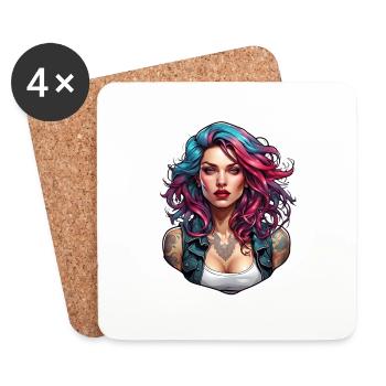 Rocker Girl / Punk Rock / Woman / Colorful Hair / Cool - Coasters (set of 4) - white - Front
