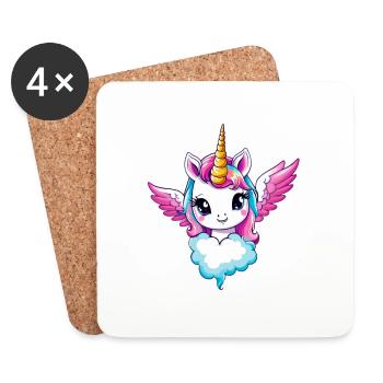 Licorne Unicorn Kawaii - Dessous de verre (lot de 4) - blanc - Devant