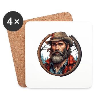 Bûcheron / Homme / Barbe / Forêt / Chemise / Arbre - Dessous de verre (lot de 4) - blanc - Devant
