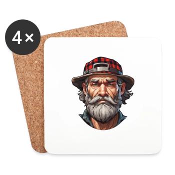 Bûcheron / Homme / Barbe / Forêt / Chemise / Arbre - Dessous de verre (lot de 4) - blanc - Devant