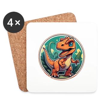 dinosaure dessin animé - Dessous de verre (lot de 4) - blanc - Devant