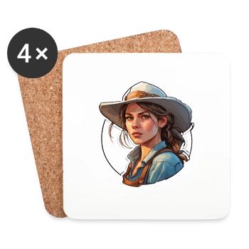 Agriculteur / Agriculteur / Ferme / Récolte / Femme - Dessous de verre (lot de 4) - blanc - Devant