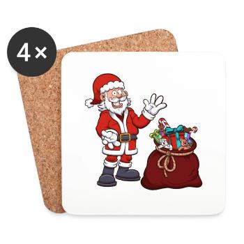 Père Noël avec sac de cadeaux - Dessous de verre (lot de 4) - blanc - Devant