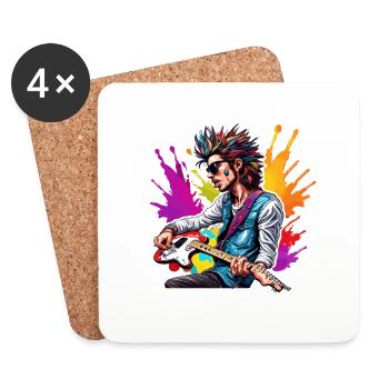 Rocker / Concert / Guitariste /Rock n Roll / Scène - Dessous de verre (lot de 4) - blanc - Devant