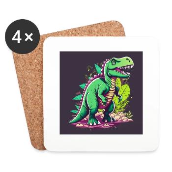 T-Rex en colère - Dessous de verre (lot de 4) - blanc - Devant