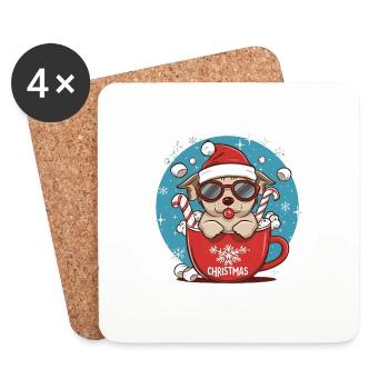 Weihnachts Welpe in Tasse - Merry Christmas - Untersetzer (4er-Set) - Weiß - Vorne