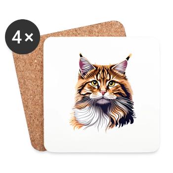 Maine Coon Cat Chaton Chaton Propriétaire Chat Mâle Chat - Dessous de verre (lot de 4) - blanc - Devant