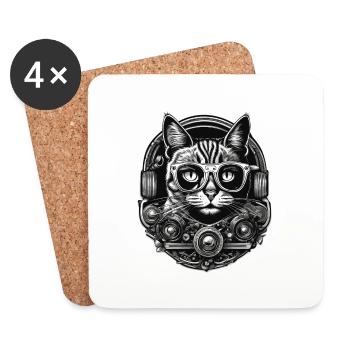 Cool Cat / Funny / Animal / Pet / Crazy - Coasters (set of 4) - white - Front