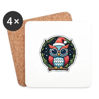 Owl Christmas Drawing - Coasters (set of 4) - white - Front