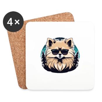 Pomeranian Christmas Drawing - Coasters (set of 4) - white - Front