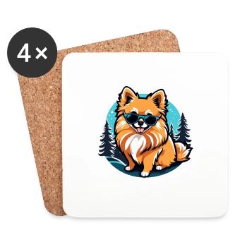 Pomeranian Christmas Drawing - Coasters (set of 4) - white - Front