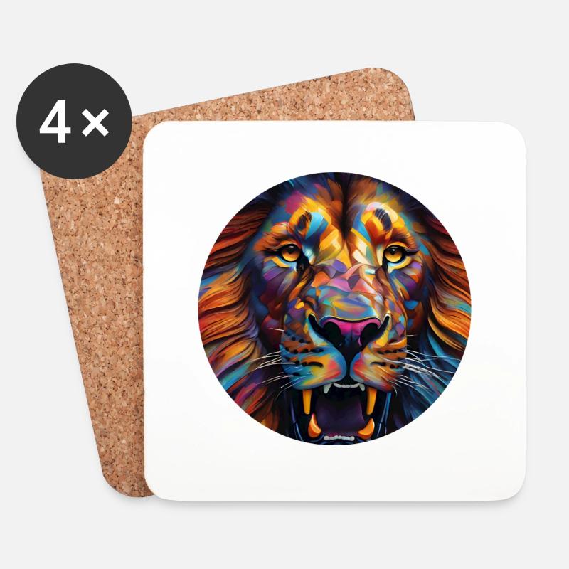 Neon Lion - Untersetzer (4er-Set) - Weiß