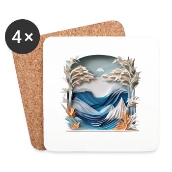 Winterlandschaft am Meer Origami 3 - Untersetzer (4er-Set) - Weiß - Vorne