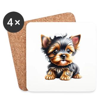 Yorkshire Terrier chiot chien propriétaire chien - Dessous de verre (lot de 4) - blanc - Devant
