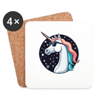 Dessin de Noël Licorne - Dessous de verre (lot de 4) - blanc - Devant