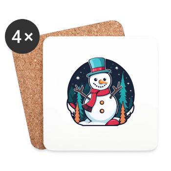 Schneemann Weihnachten Zeichnung - Untersetzer (4er-Set) - Weiß - Vorne