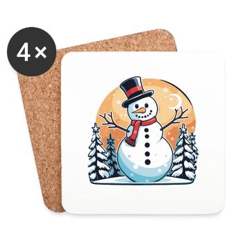 Snowman Christmas Drawing - Coasters (set of 4) - white - Front