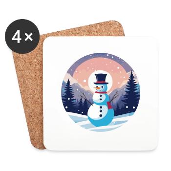 Schneemann Weihnachten Zeichnung - Untersetzer (4er-Set) - Weiß - Vorne