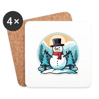 Schneemann Weihnachten Zeichnung - Untersetzer (4er-Set) - Weiß - Vorne