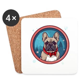 Bouledogue français chien de Noël, chiens d’amour - Dessous de verre (lot de 4) - blanc - Devant