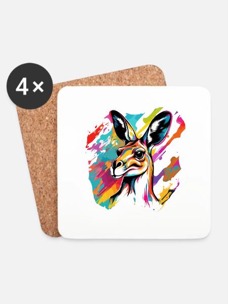 Känguru / Tier / Australien / Beuteltier / Outback - Untersetzer (4er-Set) - Weiß