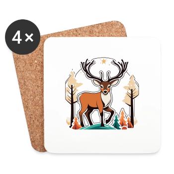 Dessin de Noël de renne - Dessous de verre (lot de 4) - blanc - Devant