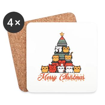 Arbre de Noël chats - Dessous de verre (lot de 4) - blanc - Devant